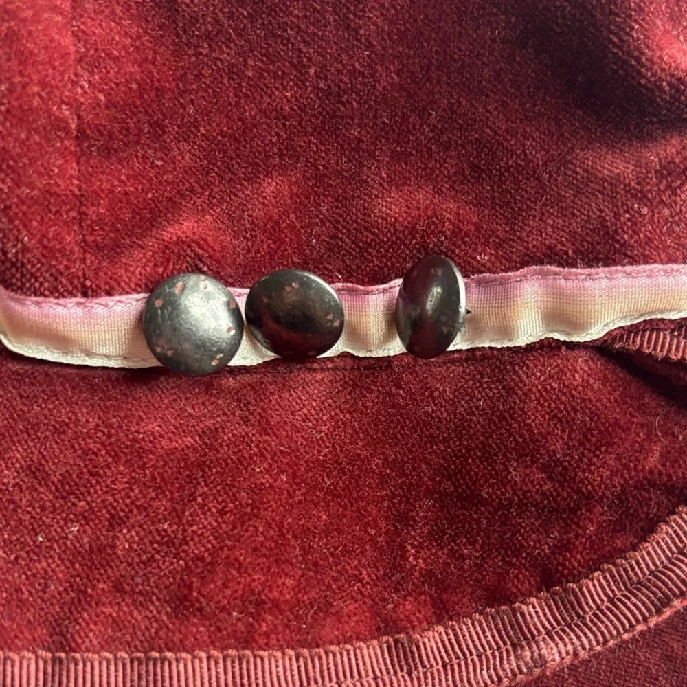 Anthropologie NEST Velvet Burgundy bucket Hat Ribbon Button Detail y2k - Picture 3 of 7